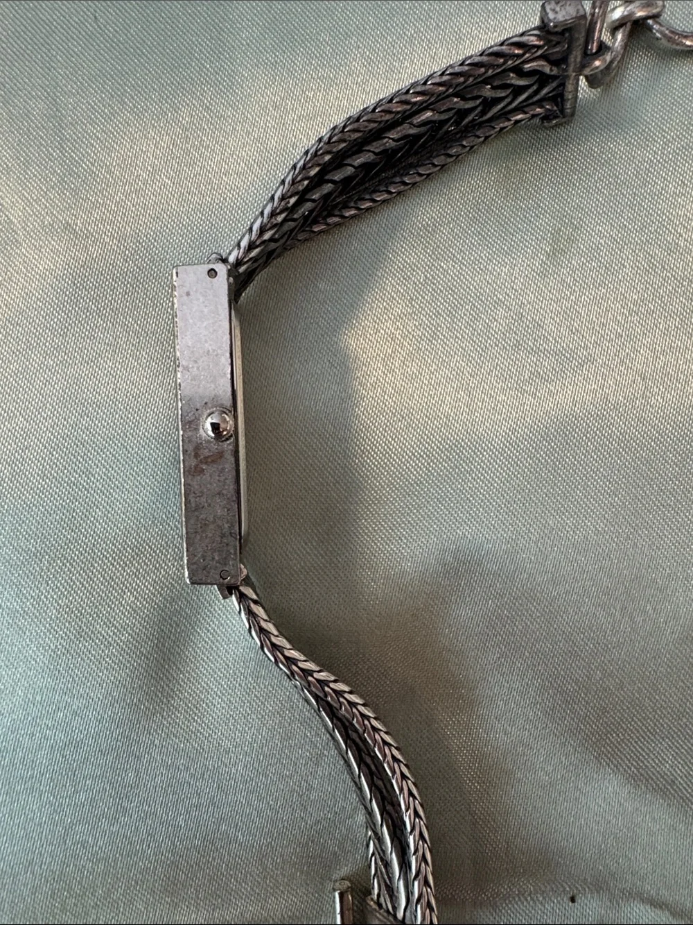 Silver-Tone Quartz Braided Chain Watch Bracelet.